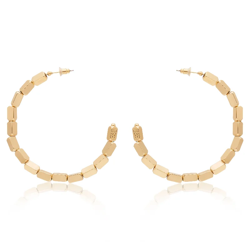 Gold Square Bead Hoop Earrings