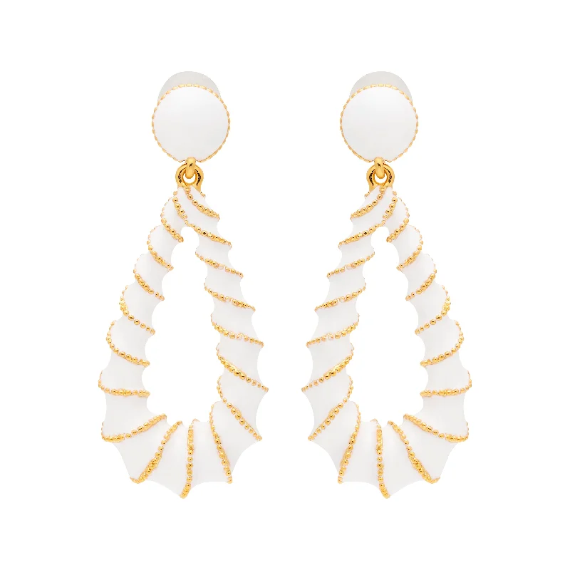 Gold & White Open Teardrop Post Earrings