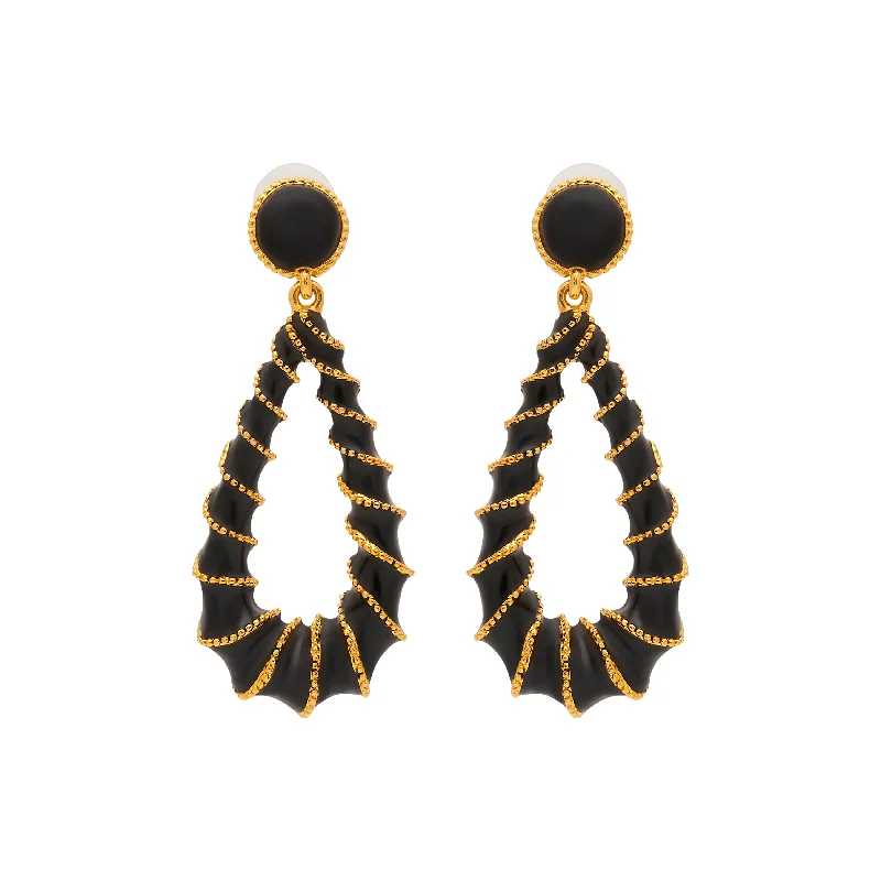 Gold & Black Open Teardrop Post Earrings