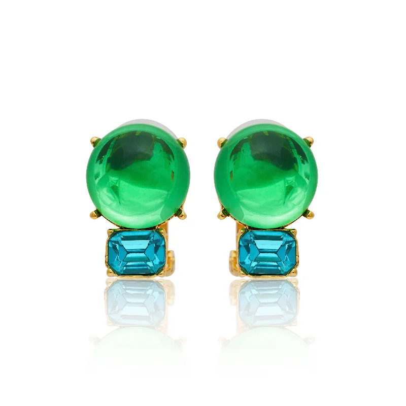 Peridot & Aqua Gold Clip Earrings