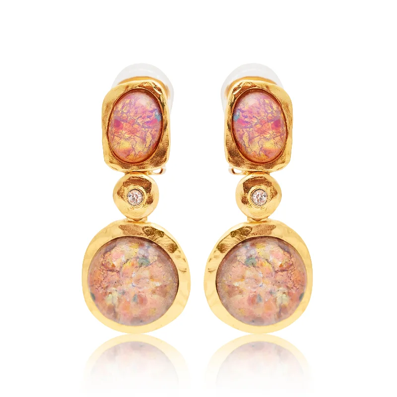 Pink Opal Cabochons Drop Clip Earring