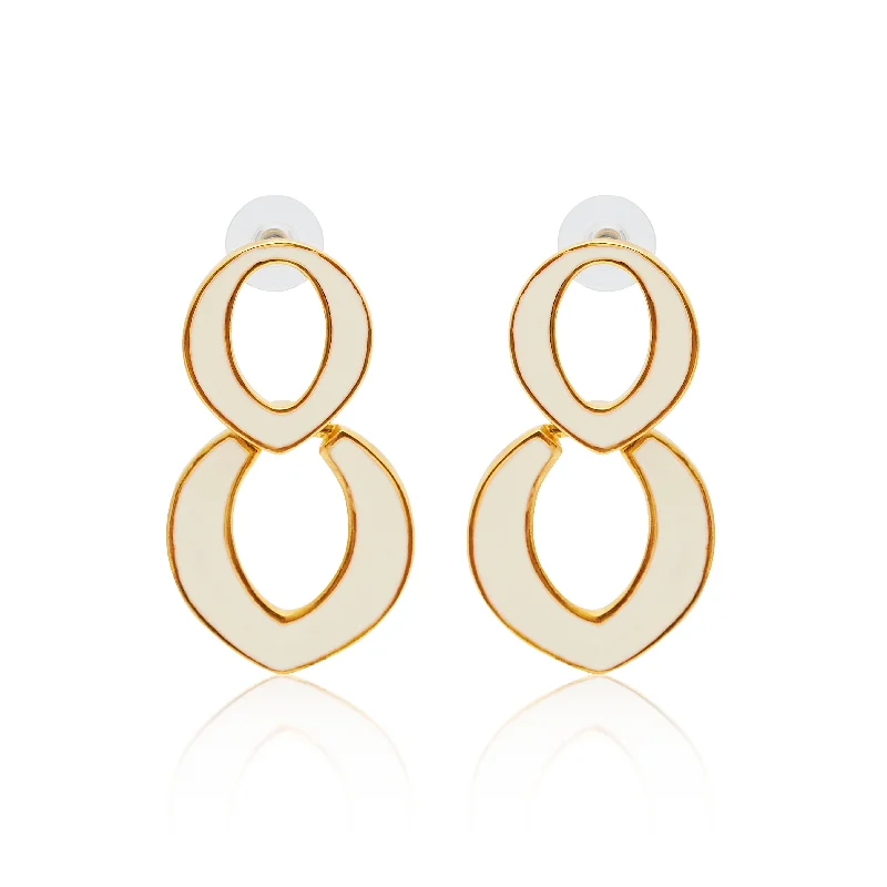 Polished Gold & White Link Pierced Earrings