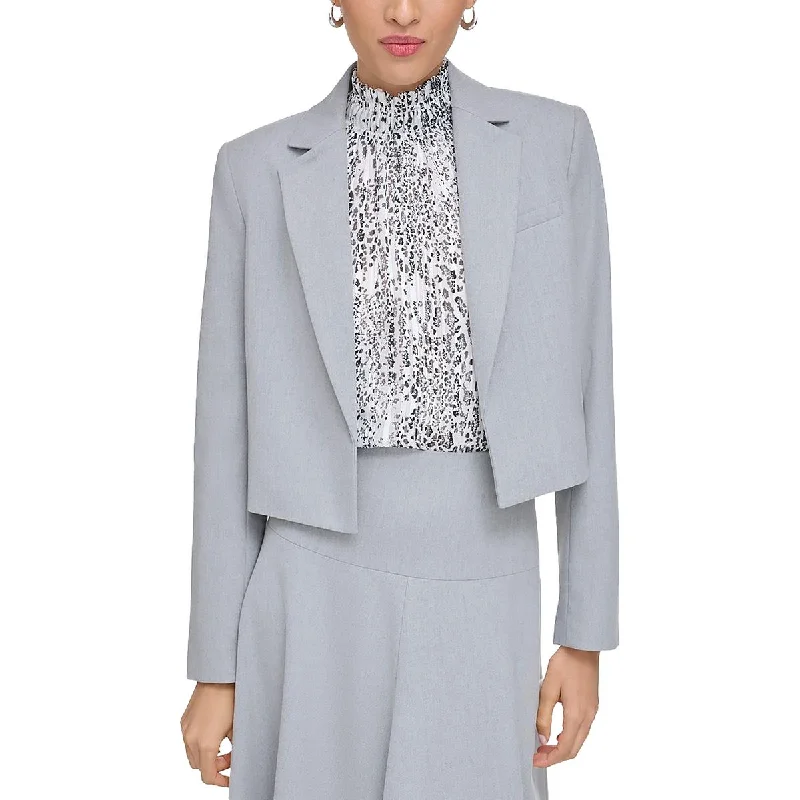 Womens Cropped Heathered Open-Front Blazer