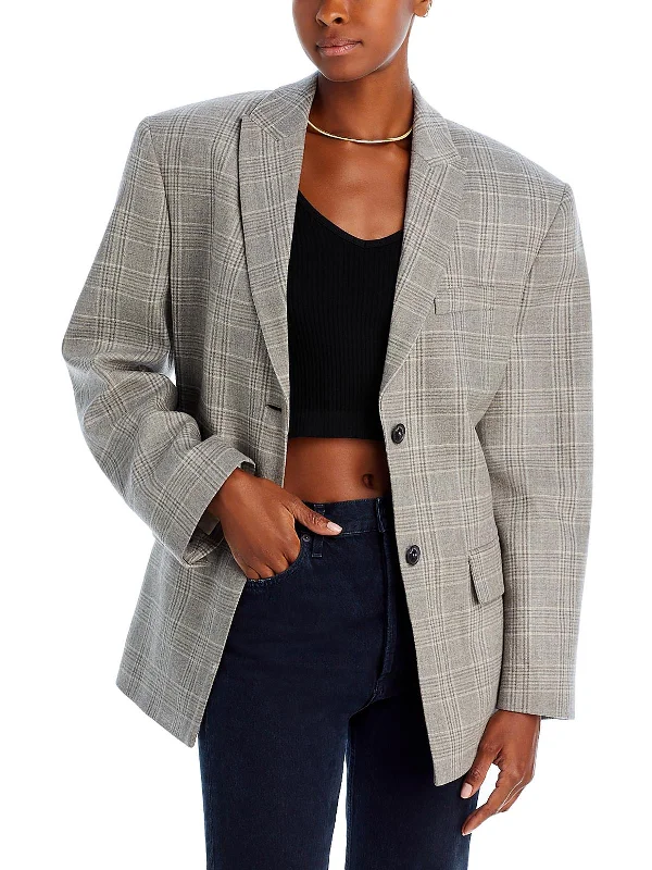 Womens Plaid Business Two-Button Blazer