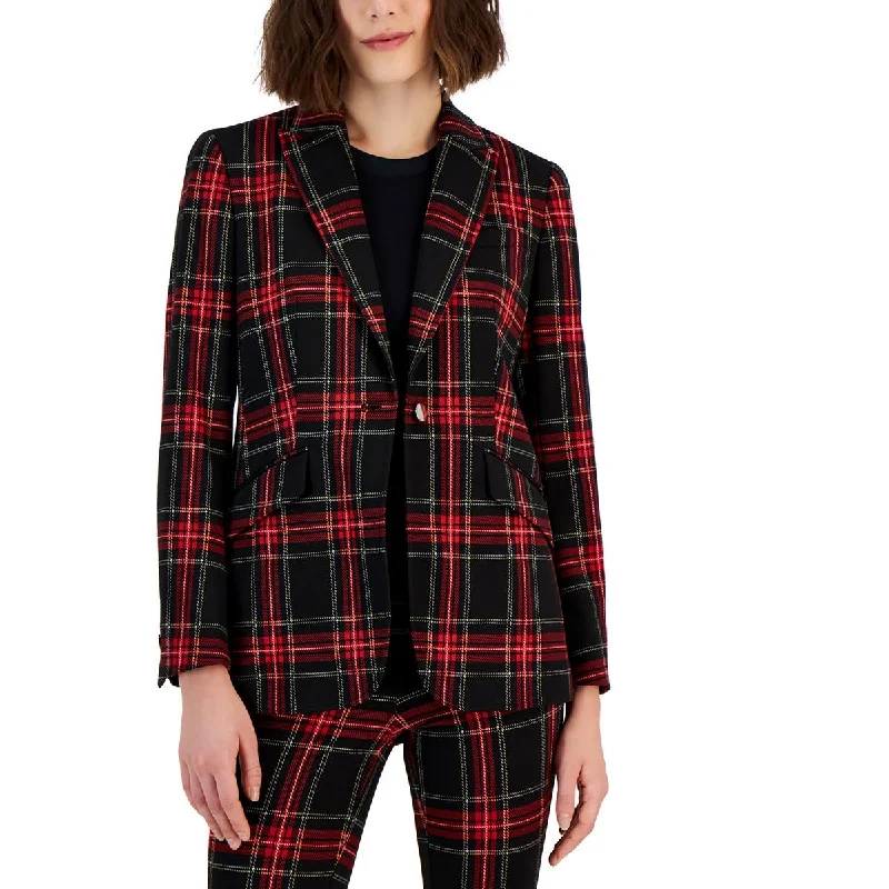 Womens Plaid Suit Separate One-Button Blazer