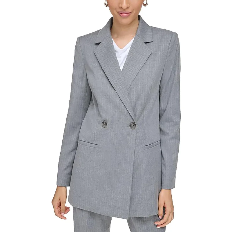 Womens Striped Shoulder Pads Double-Breasted Blazer