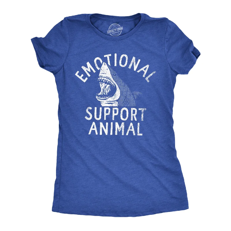 Womens Emotional Support Animal T Shirt Funny Scary Shark Attack Joke Tee For Ladies