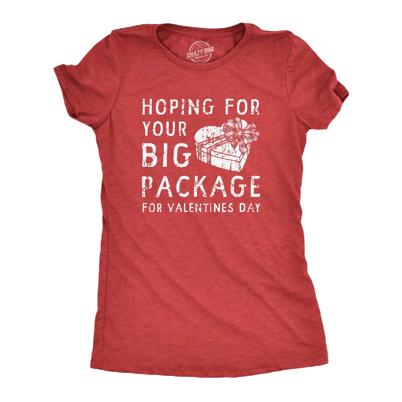 Womens Hoping For Your Big Package Funny Valentines Day T Shirt for Women