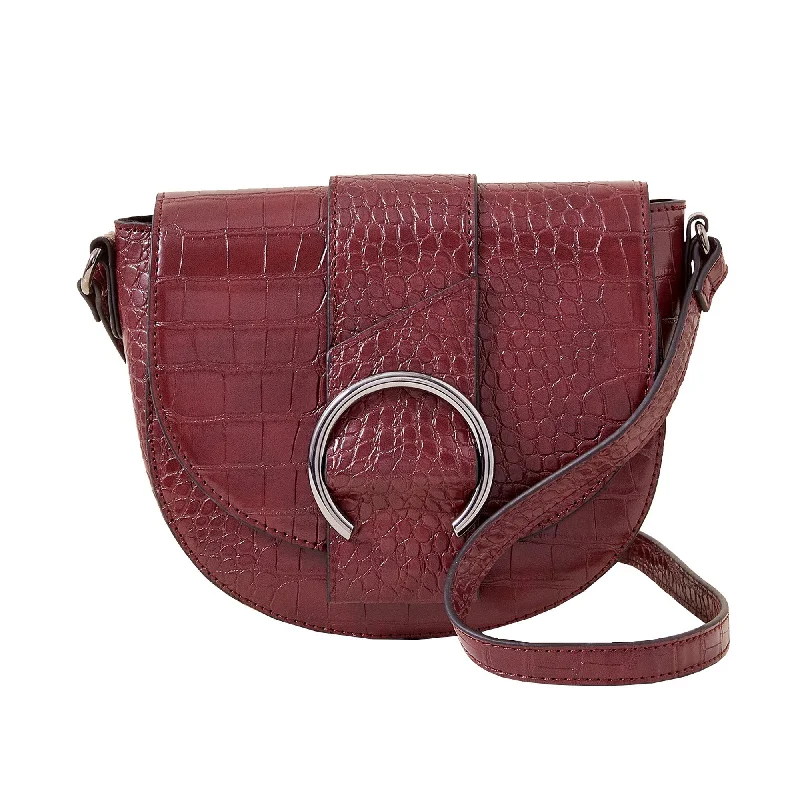 Accessorize London Women's Burgundy Faux Croc Ring Detail Saddle Bag