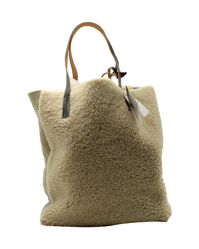 Marni Shearling-Panelled Tote Bag in Beige Suede