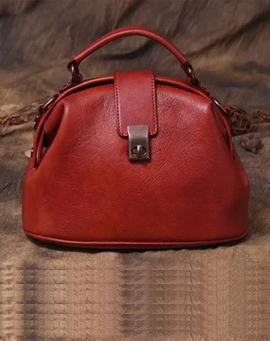 Red Small Womens Vintage Leather Doctor Handbag Small Brown Doctor Purse Shoulder Bag for Ladies