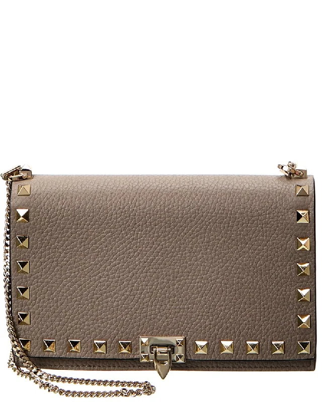 Valentino Rockstud Grainy Leather Crossbody, os, Grey