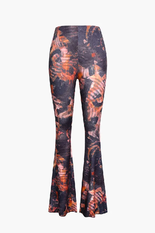 Artistic Printed High Waisted Flare Leg Pants