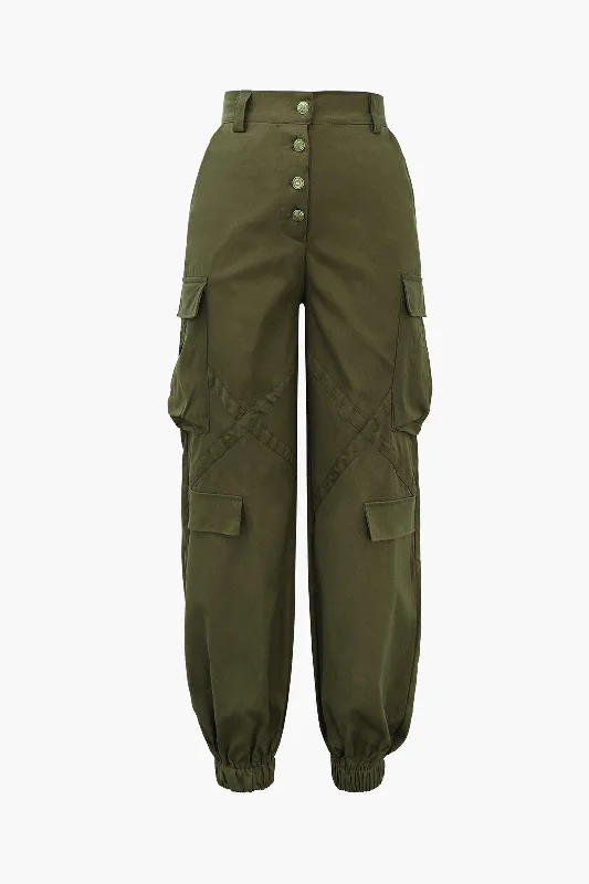 Flap Pocket High Waisted Cuffed Cargo Pants