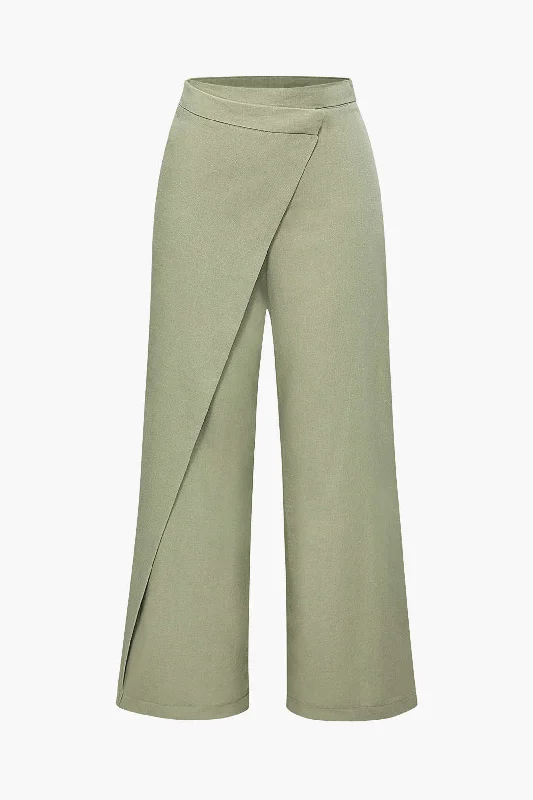 Linen-blend Wrap Straight Leg Pants