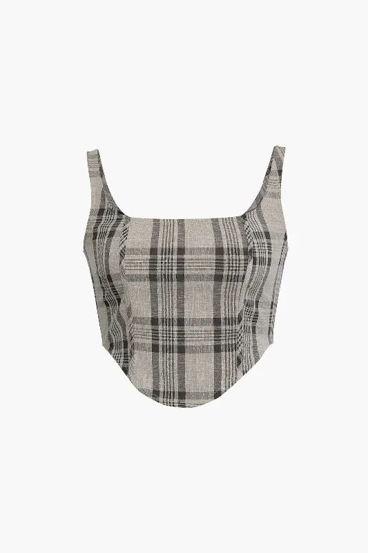 Checked Print Square Neck Cropped Top