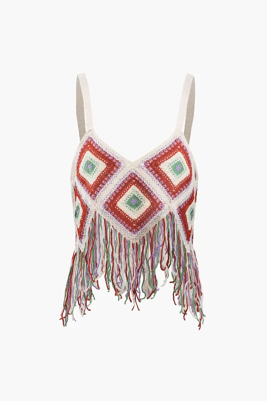 Crochet Knit Fringe Hem Cami Top