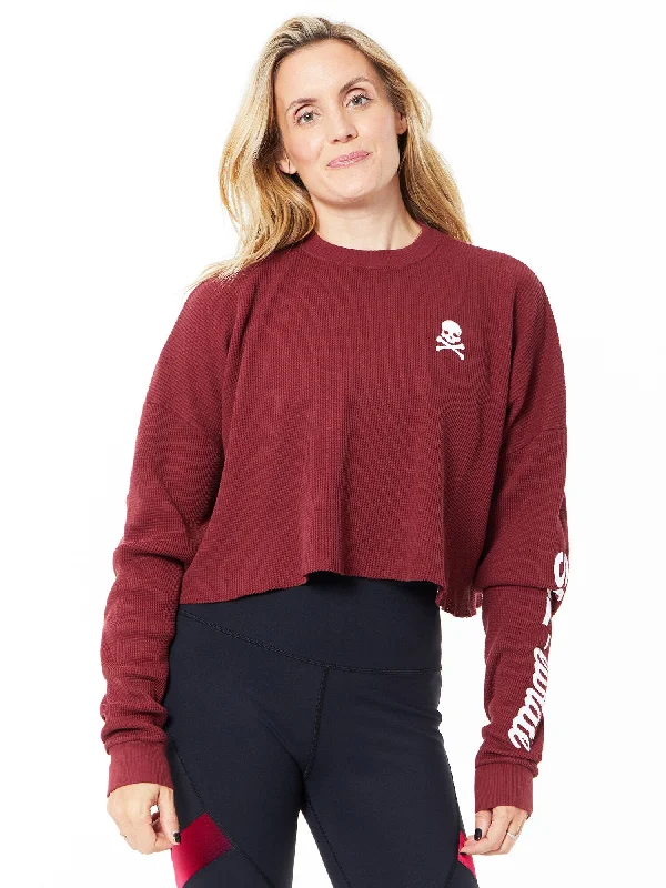 Julia Cropped Waffle Long Sleeve | Red