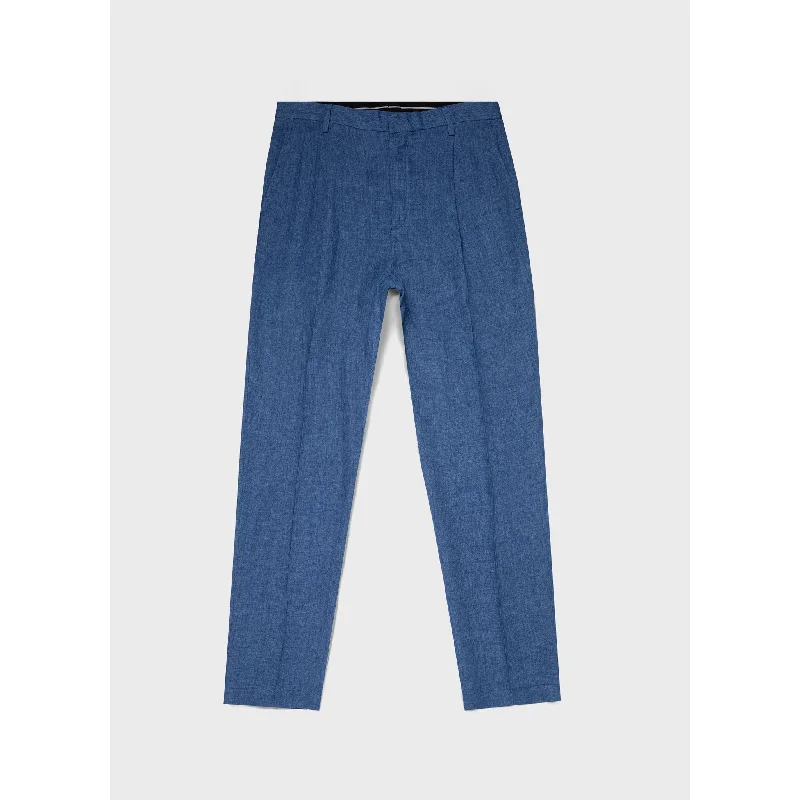 Pleated Linen Trouser | Men | Blue Melange