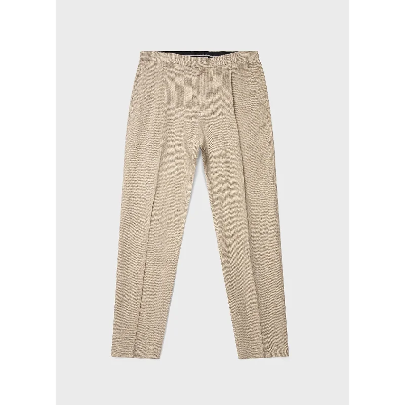 Pleated Linen Trouser | Men | Light Sand Puppytooth