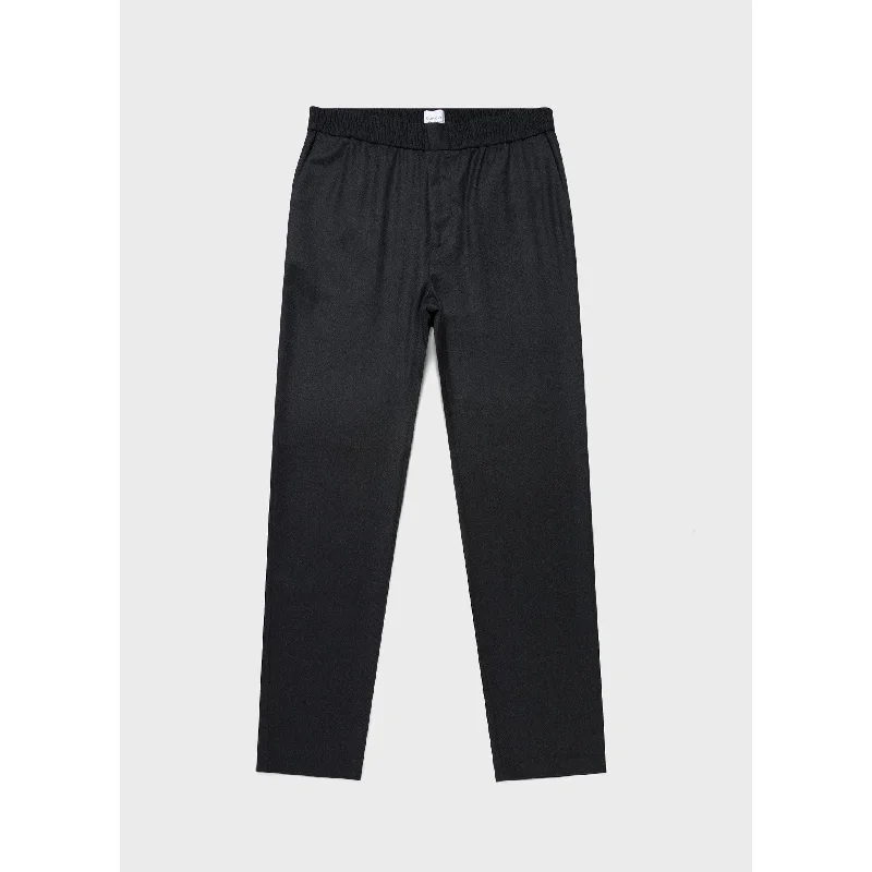 Wool Flannel Drawstring Trouser | Men | Charcoal Melange