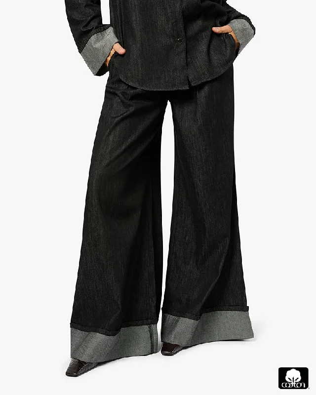 High Waisted Pleated Super Wide Leg Pant | Dark Grey