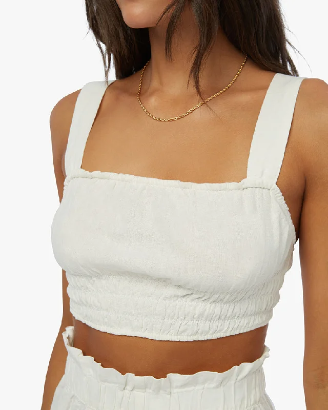 Smocked Linen Tank | White